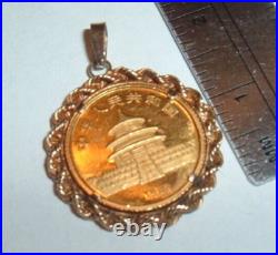 5 Yuan 1983 Solid 999 Panda 1/20 Coin 14k Gold Bezel Pendant For Chain Necklace 5 Yuan 1983 Solid 999 Panda 1/20 Coin 14k Gold Bezel Pendant For Chain Necklace