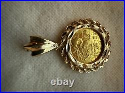 5 Yuan 1989 Solid. 999 1/20 Oz Gold Coin & 14k Gold Rope Bezel Pendant For Chain