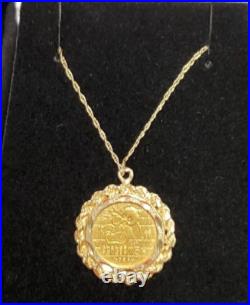 5 Yuan 1989 solid. 999 1/20 OZ panda coin & Gold Rope Bezel Pendant 20 CHAIN