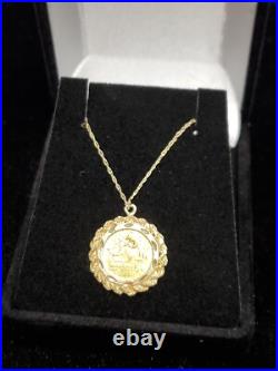 5 Yuan 1989 solid. 999 1/20 OZ panda coin & Gold Rope Bezel Pendant 20 CHAIN