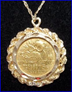 5 Yuan 1989 solid. 999 1/20 OZ panda coin & Gold Rope Bezel Pendant 20 CHAIN