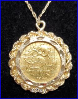 5 Yuan 1989 solid. 999 1/20 OZ panda coin & Gold Rope Bezel Pendant 20 CHAIN