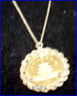 5 Yuan 1989 solid. 999 1/20 OZ panda coin & Gold Rope Bezel Pendant 20 CHAIN