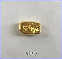 5 g GOLD. 9999 FreeMason hand poured gold bar Five grams 99.99% pure solid gold
