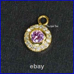 6.3mm 14K solid Yellow Gold Diamond Natural Baby Pink Sapphire Round Coin Shape