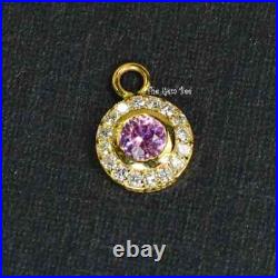6.3mm 14K solid Yellow Gold Diamond Natural Baby Pink Sapphire Round Coin Shape