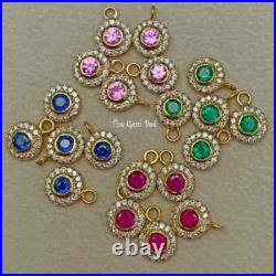 6.3mm 14K solid Yellow Gold Diamond Natural Baby Pink Sapphire Round Coin Shape