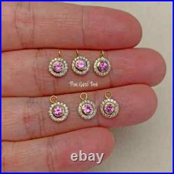 6.3mm 14K solid Yellow Gold Diamond Natural Baby Pink Sapphire Round Coin Shape