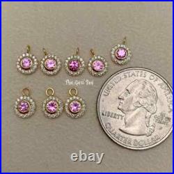 6.3mm 14K solid Yellow Gold Diamond Natural Baby Pink Sapphire Round Coin Shape