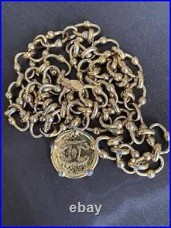 80s 90s Vintage Chanel Chain Gold Plated Belt Necklace Chunky Coin Adjustable