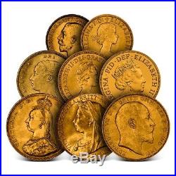 8-Piece Great Britain Gold Sovereign Coin Design Set Eight Different Types