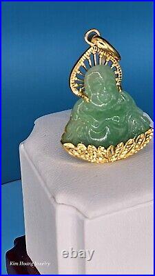 9999 Solid 24K Gold 1.5 Premium Natural Jade Buddha 12.2 Grams Handmade Custom