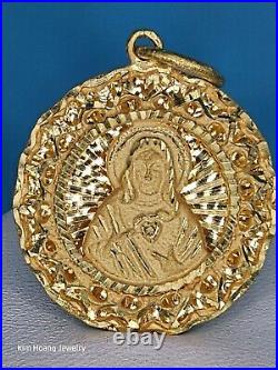 9999 Solid 24k Gold 1 3D Round Mary Pendant 10.5 Grams Handmade Jesus Christ