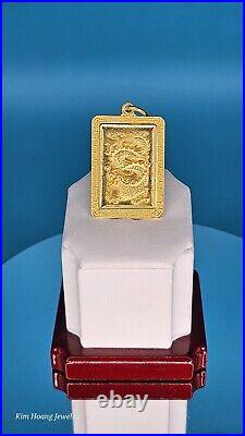 9999 Solid 24k Gold 1.5 Square Dragon Pendant 14.2 Grams Custom Handmade