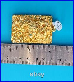 9999 Solid 24k Gold 2 3D Square Dragon Pendant 57.5 Grams Custom Handmade