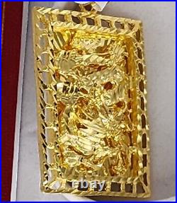9999 Solid 24k Gold 2 Square Dragon Pendant 38.5 Grams Handmade Custom