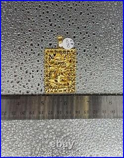 9999 Solid 24k Gold 2 Square Dragon Pendant 38.5 Grams Handmade Custom