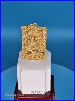 9999 Solid 24k Gold 3D Dragon Pendant 1.5 31 Grams Square Handmade