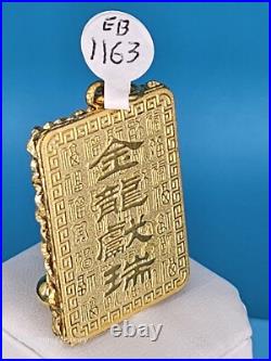 9999 Solid 24k Gold 3D Dragon Pendant 1.5 31 Grams Square Handmade