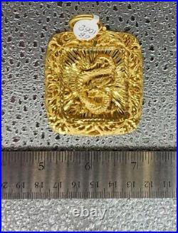 9999 Solid 24k Gold 3D Square 2 Dragon Pendant 87.1 Grams Handmade Custom