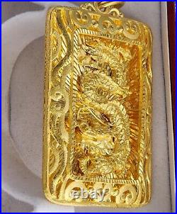 9999 Solid 24k Gold 3 Square Dragon Pendant 75.5 Grams Custom Handmade