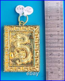 9999 Solid 24k Gold 3 Square Dragon Pendant 91.1 Grams Handmade Custom EB1040