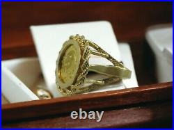 999 Panda 5 Yuan 1/20 OZ Solid Gold Coin in 12K Rope Bezel Ring Size 7.75 #R650