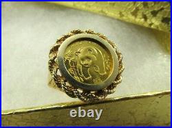 999 Panda 5 Yuan 1/20 OZ Solid Gold Coin in 12K Rope Bezel Ring Size 7.75 #R650