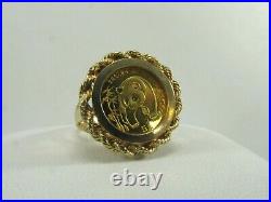 999 Panda 5 Yuan 1/20 OZ Solid Gold Coin in 12K Rope Bezel Ring Size 7.75 #R650