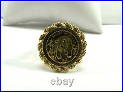 999 Panda 5 Yuan 1/20 OZ Solid Gold Coin in 12K Rope Bezel Ring Size 7.75 #R650