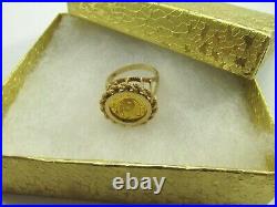 999 Panda 5 Yuan 1/20 OZ Solid Gold Coin in 12K Rope Bezel Ring Size 7.75 #R650