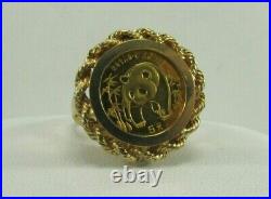 999 Panda 5 Yuan 1/20 OZ Solid Gold Coin in 14K Rope Bezel Ring Size 7.75 #R650