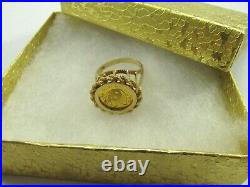 999 Panda 5 Yuan 1/20 OZ Solid Gold Coin in 14K Rope Bezel Ring Size 7.75 #R650
