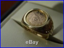 9k 9ct Solid Gold Filigree Mexico Coin Ring. Size F 3.25g