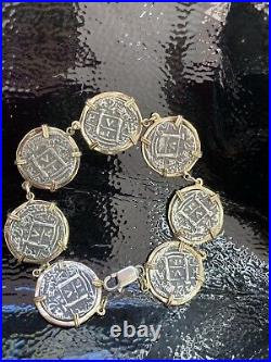 ATOCHA Silver Coin Bracelet 8Long In 14Kt Solid Gold Bezel