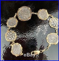 ATOCHA Silver Coin Bracelet In 14Kt Solid Gold Bezel. 7 Long