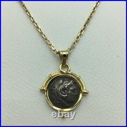 Alexander The Great Coin Pendant 14k Solid Gold And 925 Sterling Silver