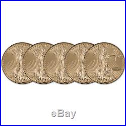 American Gold Eagle (1 oz) $50 BU Random Date Five (5) Coins