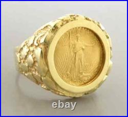 American Liberty Coin Nugget Men's Ring Solid 925 Silver 14K Yellow Gold Plated