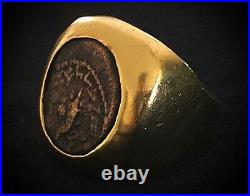 Ancient Bronze Coin Hasmonean King Mattithias Antigonus 40-37 B. C. E 18KGold Ring