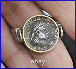 Ancient Greek Coin King Caesar God Venus 22K Gold Band Sterling Silver Ring