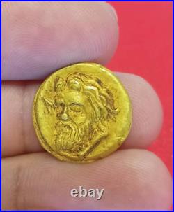 Ancient Head of satyr griffin standing over an ear of wheat 18k Solid Gold Coin