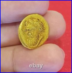 Ancient Head of satyr griffin standing over an ear of wheat 18k Solid Gold Coin