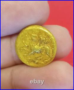 Ancient Head of satyr griffin standing over an ear of wheat 18k Solid Gold Coin