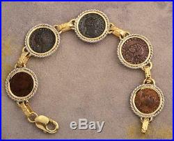 Ancient Roman Five Coin Bracelet Constantine I & Sons in 14kt Solid Gold & S/S