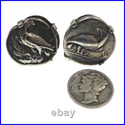Ancient Silver Eagle Coin and 14k Solid White Gold Cufflinks
