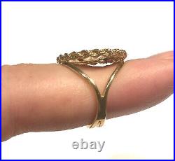 Antique 14k Gold $1 Type 3 Indian Princess Coin Rope Ring Size 7