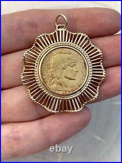 Antique 14k Solid Gold 1909 20 Francs French Gold Coin Bezel Pendant