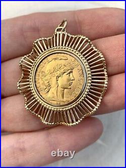 Antique 14k Solid Gold 1909 20 Francs French Gold Coin Bezel Pendant
