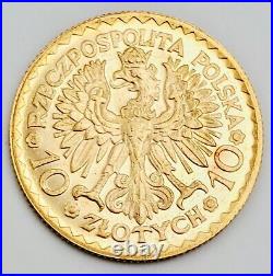 Antique 1925 European Polish Poland 10 Zotych Solid Gold Coin 3.2g